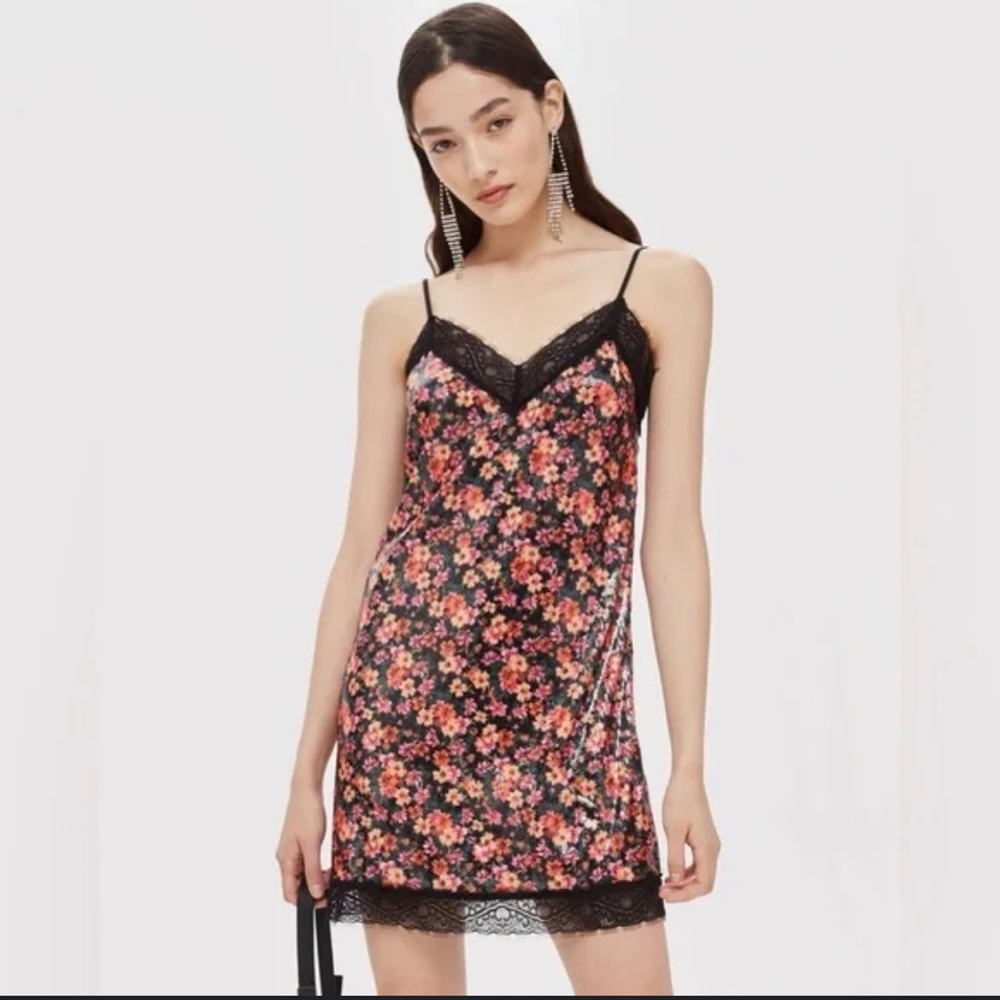 Topshop Women’s Floral Sequin Lace Mini Dress Size 8 ^